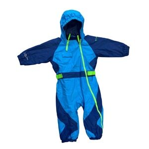 Columbia Blue Colorblock Retro SnowSuit Hooded One Piece Winter Bunting Size 2T